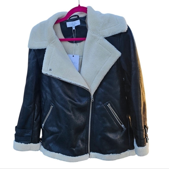 L'Academie Jackets & Blazers - L'Academie Cian Moto Jacket in Black & Beige size small
